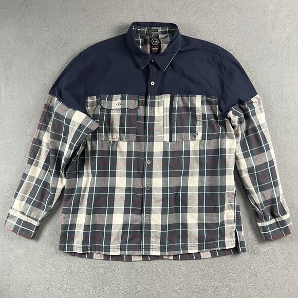 Wrangler ATG Shirt Mens Extra Large Blue Plaid Button Up Outdoor Hiking Pockets - Picture 1 of 9